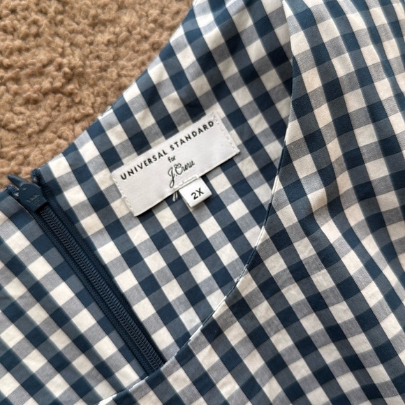 Universal Standard for J Crew Poplin Drop Waist Dress Gingham Blue White - Picture 5 of 9